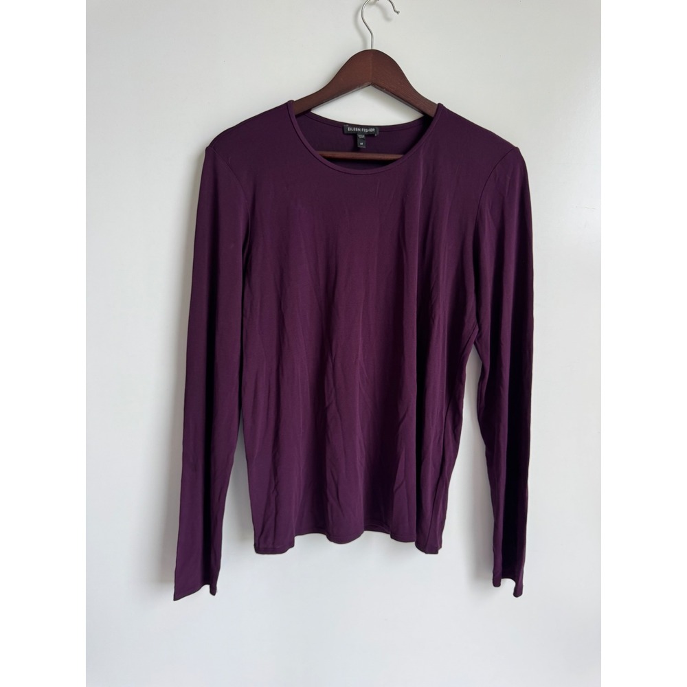 Eileen Fisher 100% Silk Long Sleeve Top Plum Purple Crew Neck Minimalist Medium